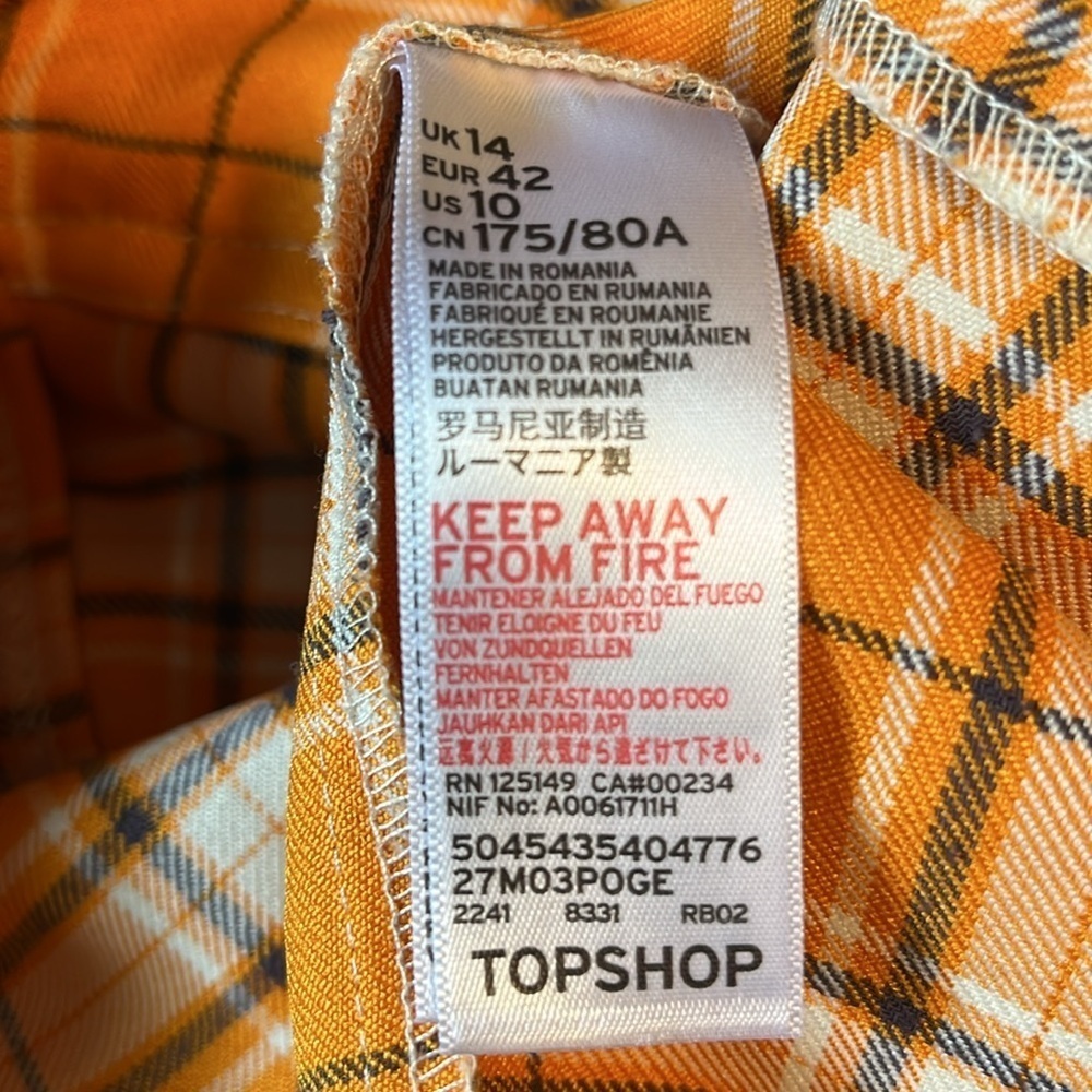 Topshop Plaid Pleated Mini Skirt US 10 Orange Tartan Preppy Academia Y2K - Picture 9 of 10